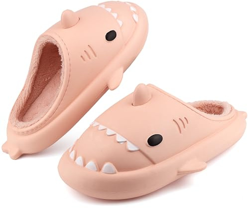 Lanivic Requin Chaussons Femmes Peluche Pantoufles Homme Hiver Imperméable Chaud Claquettes Antidérapant Maison Chaussons