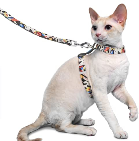 Supet Katzengeschirr und Leine, ausbruchsicher Katzenweste für kleine große Katzen, verstellbare Katzenhalsbänder, Geschirre und Leinen zum Gehen, leichtes Kätzchengeschirr