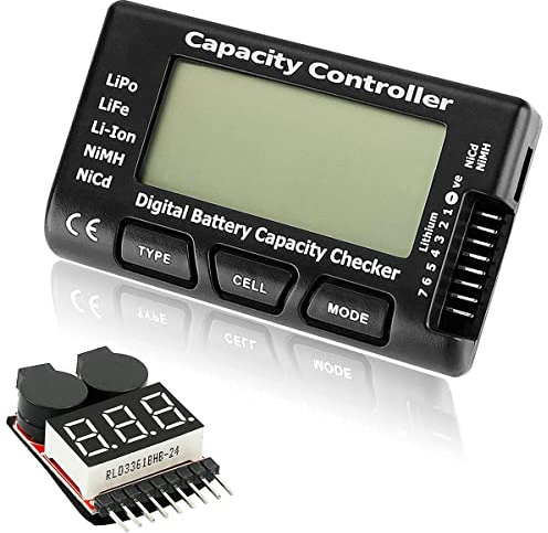 Youmile RC Cellmeter 7 Digital Battery Capacity Checker Controller Tester Voltage Tester with 1-8s Lipo Battery Voltage Tester for LiPo/Life/Li-ion/NiMH/Nicd Battery