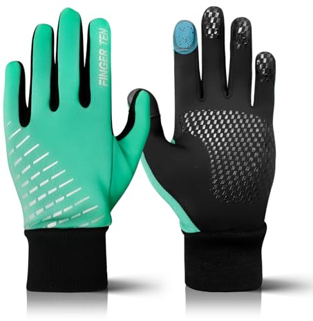 AXKAL Winter Gloves Kids Cycling Grip Warm Comfortable Anti-Slip Value Pair, Glove Soft Durable Running Walking Hiking School Lightweight For Boys Girls Youth Children (S, Green)