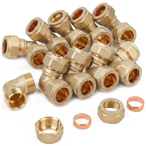 LTWFITTING 15MM OD 90 Degree Compression Elbow, Brass Plumbing Pipe Fitting (Pack of 10)
