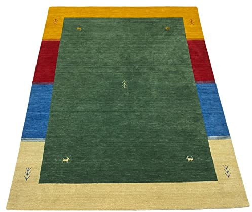 Gabbeh Teppich 100% Wolle 200x250 cm Grün Rot Handgewebt Orientteppich Bunt
