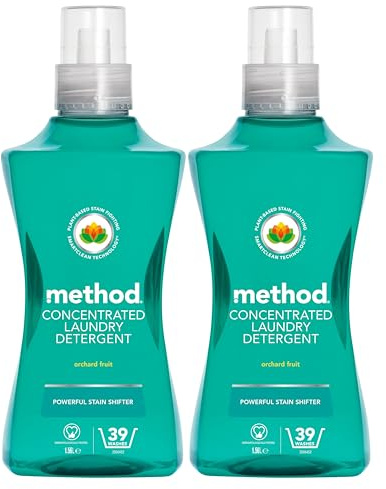 Method Concentrated Laundry Detergent, Washing Liquid Fresh Orchard Fruit Scent, 2 x 39 Washes, 2 x 1.56L