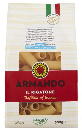 ARMANDO Il Rigatone, Pasta di Semola di Grano Duro, 8x500g | Trafilato al Bronzo, Grano 100% Italiano di Filiera, Totale 4 kg