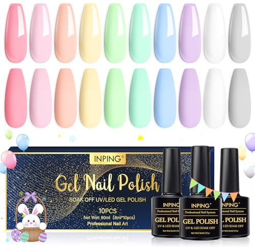 INPING UV Nagellack, 10 Farben Pastell Makkaron Set, Gel Nagellack UV Gel Nail Polish Soak Off LED Nagelkunst Maniküre Geschenke für Frauen DIY Salon