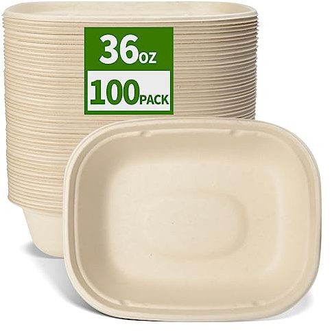 AICHEF 100 Pack 36 oz Large Paper Bowls for Burrito Roll, Nacho, Taco Salad, Microwavable and Grease Resist Extra Large Compostable Heavy Duty Bowls for Party Catering