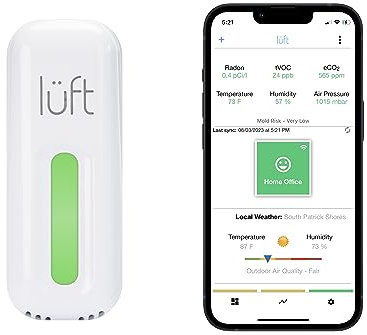 lüft Indoor Air Quality Monitor, Radon Detector, Portable Plugin Continuously Measures Also VOC, eCO2, Temperature, Pressure, and Humidity | with Mobile app