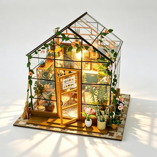 Cuteefun DIY Miniatur-Haus Bausatz mit Möbel und Werkzeug | DIY Handwerkshaus Modellbausatz mit LED Licht, Machen Sie Ihr eigenes kreatives Geschenk (Blumenladen Sonnenschein)