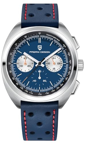 Pagani Design AR Saphir Quarz Chronograph Vintage Zifferblatt Uhr Leder Herrenuhren Neue Schildkröte zurück Chronograph 1782 Herren Quarzuhr VK63 Uhrwerk (Blaues Klebeband Q-1782)