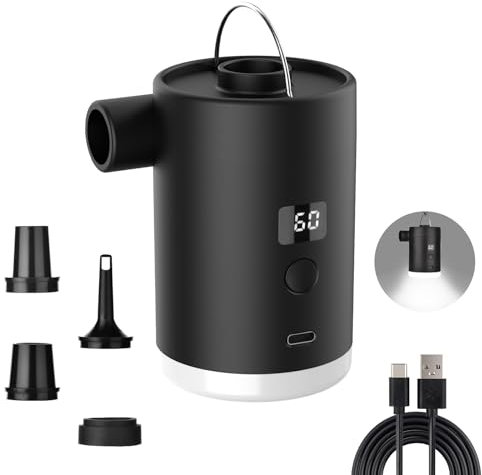 Pompa Ad Aria Elettrica, 4000mah Pompa Elettrica Per Materasso Gonfiabile Con 4 Ugelli, Gonfiatore Sgonfiatore, Illuminazione Usb Ricaricabile, Per Il Campeggio All'aperto,Materasso Ad Aria