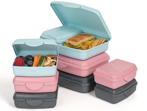 Hausfelder Brotdosen Set flach – Brotdose für Erwachsene und Kinder mit Fächern, Lunchbox Vesperbox 9er Set, BPA-frei spülmaschinenfest (3x 17x12x4cm, 6x 10x7x3,5cm, Schwarz Grau Grün)﻿