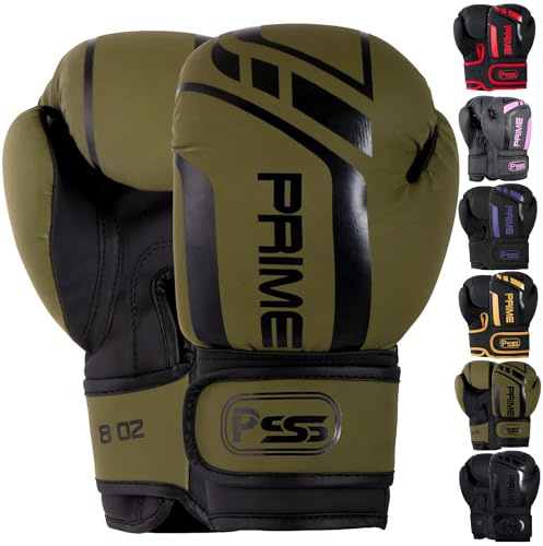 PSS PU matt läder barn boxningshandskar 113 g, 170 g, 236 ml boxningssäck MMA Muay Thai för fighting, aggressiv & kickboxing junior sparring junior träningshandskar 1025 (Commmando grön, 10 oz)