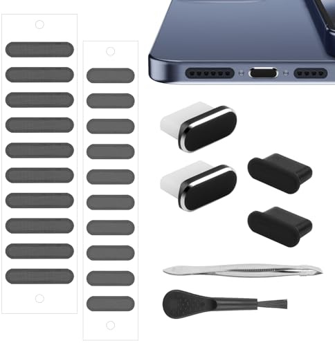 Mezrkuwr Juego de 8 tapones antipolvo USB C aplicables a iPhone 15 serie, cubierta de puerto USB C, cubierta de altavoz de teléfono, limpiador de puerto de carga de teléfono