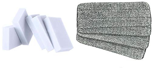 Fcuajdkq 100 Esponjas Mágicas Limpiadoras de Espuma de Melamina, Productos de Limpieza Limpiadores y 10 Almohadillas de Microfibra para Limpieza de Suelos de Casa