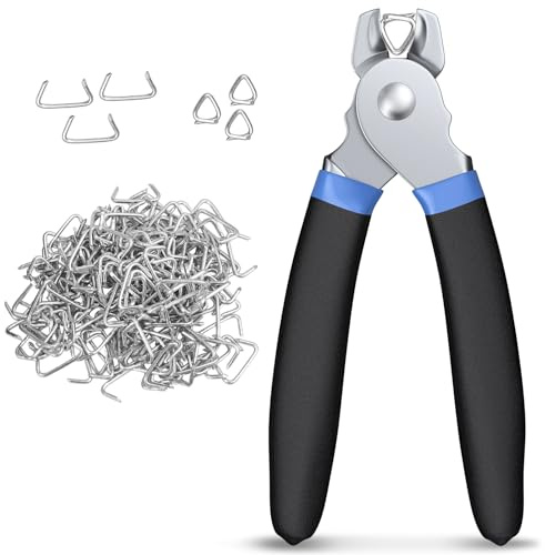 CAMWAY Hog Ringzange, Hog Ring Zange mit 300 verzinkten Hog-Ringen(3/4), Federbelastet Zangen Set für Größe 1/2, 3/8 und 3/4, Profi Klemmwerkzeug für Polster, Zäune, verkleidungen (Schwarzblau)