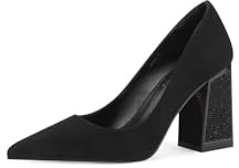 QUEEN HELENA Scarpe Eleganti con Tacco con Strass Décolleté a Punta Chiusa Donna K3476 (Nero Camoscio, Sistema Taglie Calzature EU, Adulto, Donna, Numero, Media, 37)