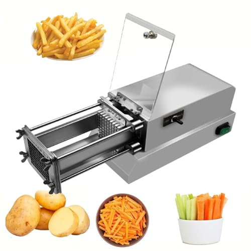 WHYYDSS Electric Potato Cutter, Electric French Fry Cutter with 8/10/12mm Blades, 200w Commercial Stainless Steel Potato Chipper, for Commercial and Home,Silver