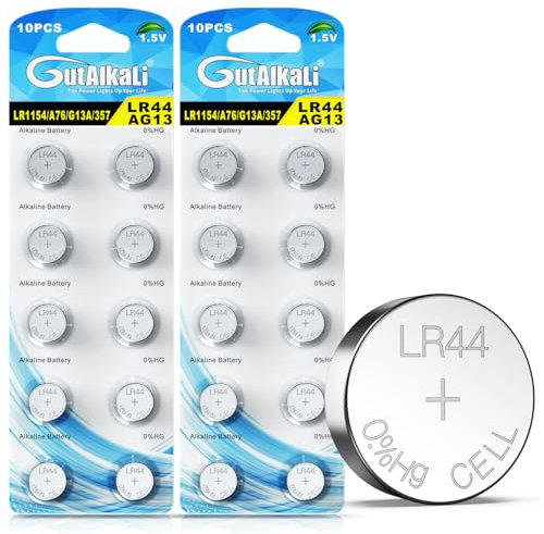GutAlkaLi 20 Stück AG13 LR44 1.5V Alkaline Knopfzelle Batterien Ohne Quecksilber (357/357A/L1154/A76/GPA76)