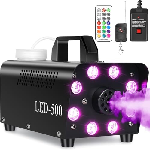 EATAN Machine à fumée d'Halloween pour fêtes avec lumières LED, machine à brouillard DJ d'intérieur pour club de mariage, machine à fumée extérieure avec effets de scène 500 W