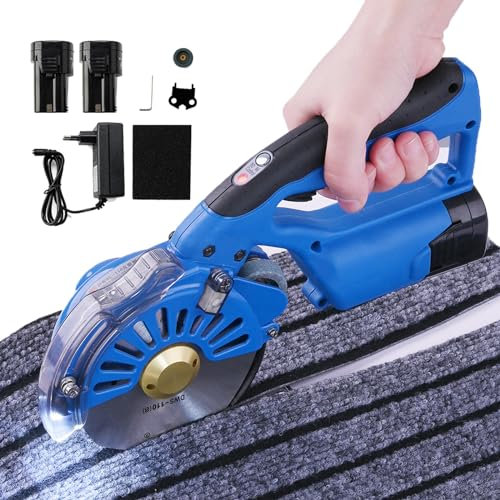 QXIWAOE Taglierina elettrica rotativa per Tessuti, Forbici elettriche Senza Fili da 100/110/125 mm per Tessuti, Pelle, Moquette, Carta ondulata, con Illuminazione a LED