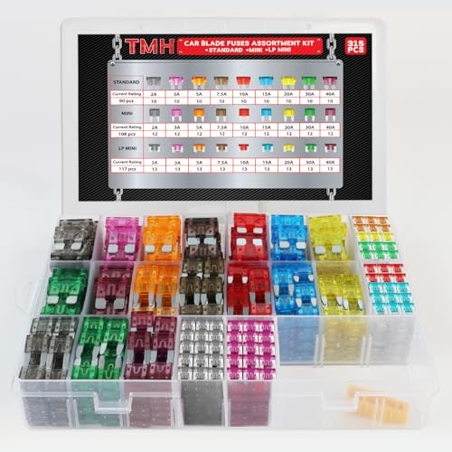 315 Pcs TMH Car Fuse Assortment Kit, 90 Standard Fuses + 108 Mini Fuse + 117 LP Mini Blade Fuses Automotive Set (2A/3A/5A/7.5A/10A/15A/20A/25A/30A/40A) – for RV, Truck, Marine, Auto Accessories