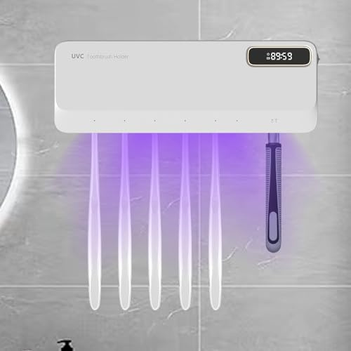 Halter für UV Zahnbürsten Desinfektionsmittel mit Trocknen, UV Desinfektions Zahnbürstenhalter, Zahnbürstenhalter zur Wandmontage Fasst 5 Bürsten, Wiederaufladbare Wand UV Zahnbürste Sanitizer (Weiß)