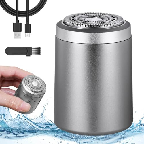 AOOWU Mini Rasoio Elettrico Portatile, Rasoio Elettrico Barba Uomo, Impermeabile IPX7 Electric Razor Shavers, Tascabile Rasoio per Uso Bagnato e Asciutto, Rasoio Elettrico da Viaggio Adatto per Casa