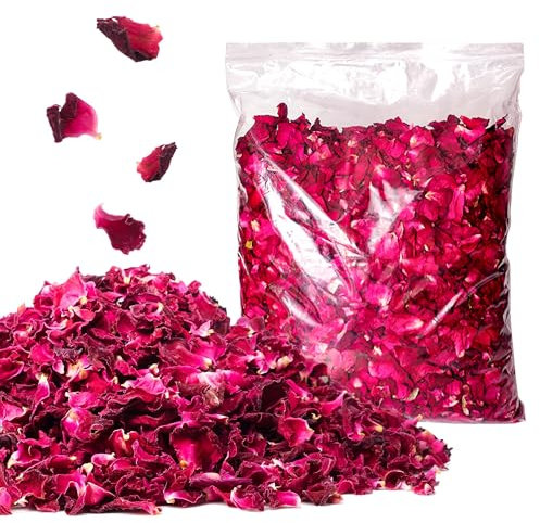 CaiTang 300g Natürliche Getrocknete Rosenblätter,Echte Blume Trockene Rote Rose Blütenblätter für Fußbad Körperbad Spa, Natürliches Hochzeitskonfetti, DIY Heimduft Handwerk Zubehör