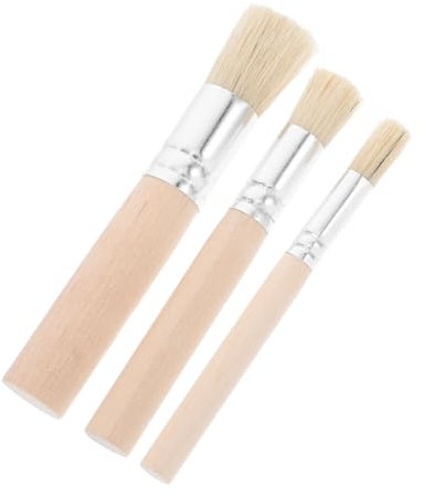 ROMISBABA 3pcs Round Paint Brush Set for Stencil and Acrylic Painting, Wooden Handle Pig Hair Brushes for Artists and Craft Projects in Art and Card Making
