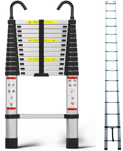 5M Teleskopleiter Aluminium Teleskop Leichtgewicht Zusammenklappbare Leiter mit rutschfesten Füßen, 16,5FT 330 Lb Kapazität mit Haken