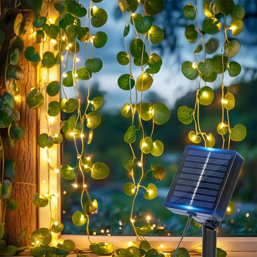 Aigostar Lichtervorhang Solar 3M+1M*1M 70 LED Künstlicher Efeu Lichterkette IP65 Grüne Blatt lichter, 8 Modi Lichterkettenvorhang für Garten Balkon Zaun Hochzeit Party Schlafzimmer, Warmweiß