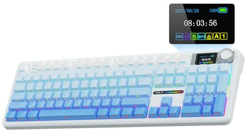 AULA F108 Pro Wireless Gaming Keyboard,Full Size Mechanical Keyboards with Display&Knob,2.4G/BT5.0/USB-C,Five Layers Filling,8000mAh,RGB,Creamy Sound,Hot Swappable Custom Keyboard (Blue)