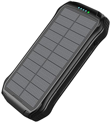 Power Bank Solar Charger, Solar, Quick Charge Qi Wireless Portable Charger LED Flashlight, Outdoor Camping,Black