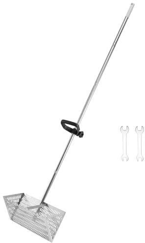 Râteau à sable grand avec poignée de 140 cm de long en acier inoxydable - Passoire à sable de plage amovible pour la pêche et la plage