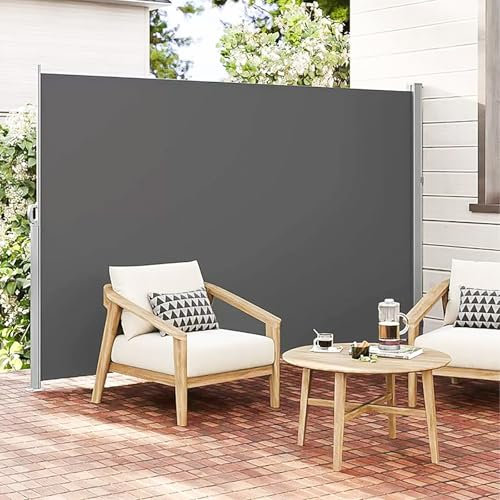 Einziehbare Seitenmarkise, faltbare Seitenmarkise, Sonnenschutz for die Terrasse, Windschutz, Sichtschutzzaun, Trennwand, perforierte Löcher zur Wandmontage, robust und langlebig(9,63x157in/160x400cm)