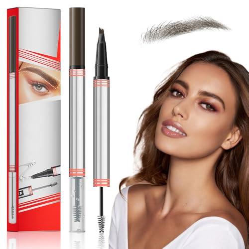 2In1 Augenbrauenstift mit Gel, 2025 Neu Microblading Augenbrauenstift mit 4 Gabelspitzen, 2-in-1 Brow Pen and Sealing Brow Gel Wasserfester AugenbrauenStift Magischer Eyebrow Pencil (02#Dunkelbraun)
