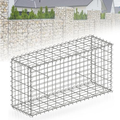 Floordirekt Gabion Stone Basket Metal 100 x 50 x 30 cm Galvanised Wire Basket with Mesh Size 5 x 10 cm, Stone Wall as Garden Fence, Gabion Grid as Privacy Screen, Lenox