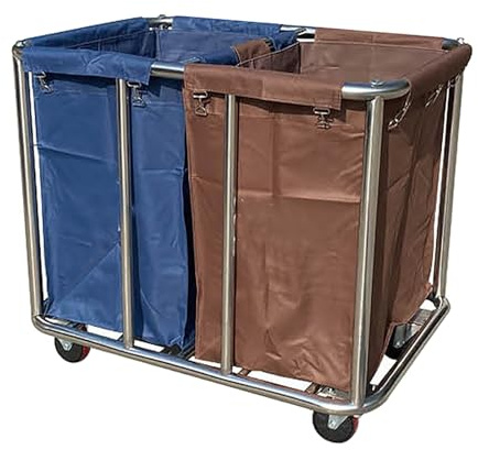 Carro Clasificador de Ropa Comercial con Ruedas, Carro de Lavandería Industrial de 400 L, Cesto para Ropa Blanca de Hotel con Estructura de Acero Inoxidable y Tela Oxford Impermeable