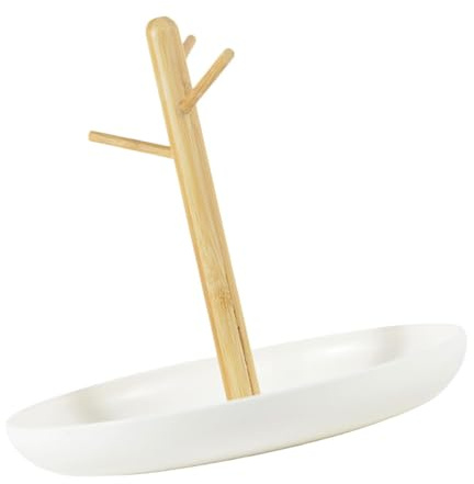 Healvian Portaoggetti da Tavolo Gancio in bambù e ABS Bianco | Espositore Gioielli, Decorazione Creativa per Desktop, Adatto a Cerimonia e Festa della Mamma