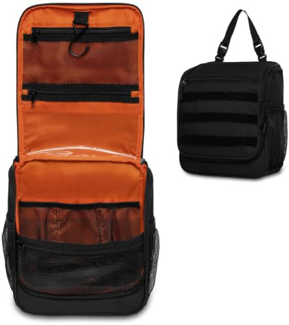 GRIO Kulturbeutel zum Aufhängen, Wasserdichter Hanging Toiletry Bag mit 6 Fächern & Haken, Reise Waschtasche für Herren Damen, 23 * 9 * 25cm(Schwarz)