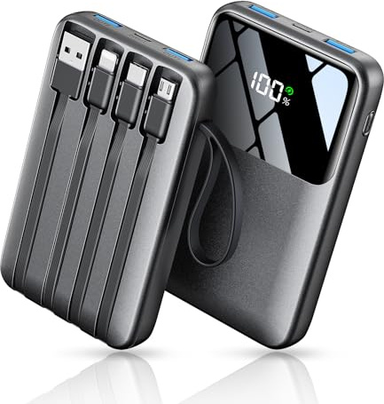 Power Bank Fast Charging, 10000mAh Portable Charger, 22.5W Phone Battery Pack with LCD Display, Built-in 4 Cables & 6-Device, PD 3.0 QC 3.0, USB-C In/Out, Compatible with iPhone 17/16/15/14/13/12