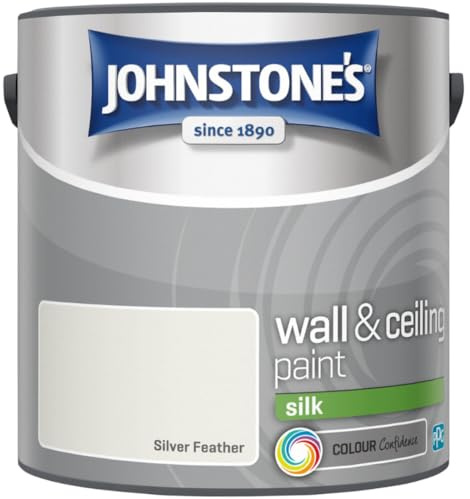 Silver Feather Johnstone’s Wall & Ceiling Silk Paint 2.5L – Smooth Silk Finish, Excellent Coverage, Quick Dry, Low Odour Interior Paint for Walls & Ceilings