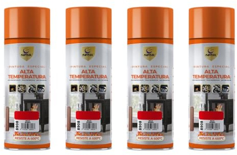 SPSIL Spray Pintura Temperatura Anticalorica Rojo 400ml (pack of 4),Protección Anticorrosión para Radiadores, Motores, Parrillas y Más,Pintura para Coche y Moto,Resistencia 600°C