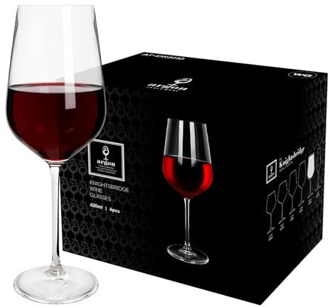 Argon Tableware Knightsbridge Crystal Red Wine Glasses 620ml - Pack of 24, Lead-Free Crystal Wine Glass Set, Tulip Bowl Design, Durable Pulled Stem, Gift Boxed Glassware for Home & Bar