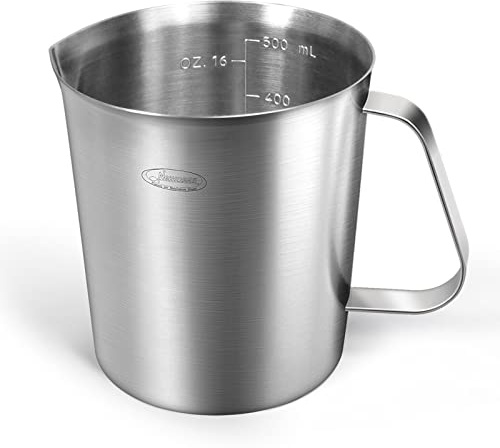 Newness Messbecher Edelstahl, 500 ML [3 Messskalen, einschließlich Cups Skala, ML Skala, OZ Skala] Edelstahl-Messbecher Milchkännchen mit Markierung mit Griff, Messkanne Milk Pitcher
