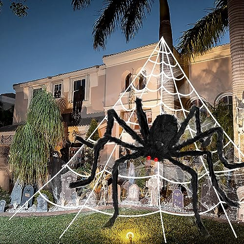 3pcs 212'' Halloween Spider Web 49 Halloween Decorations Stretch Cobweb Fake Spider for Indoor/Outdoor Yard Decorations Home party favors Costumes House Décor