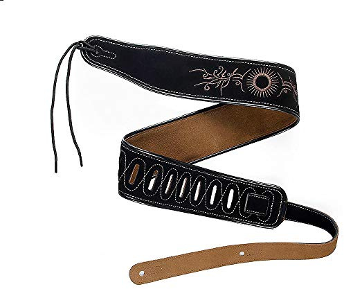 YUEKO Luxus-Leder Gitarrengurt, Rückseite aus superweichem Wildleder, 6,3 cm/2.5 breit, verstellbare Länge von 110.5 cm bis 142.2 cm, Rotbraun