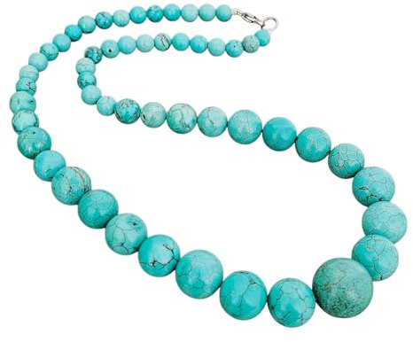 Treasure Bay Wunderschöne natürliche Türkis-Halskette von 6 bis 16 mm für Damen, türkisfarbener Edelstein, Türkis
