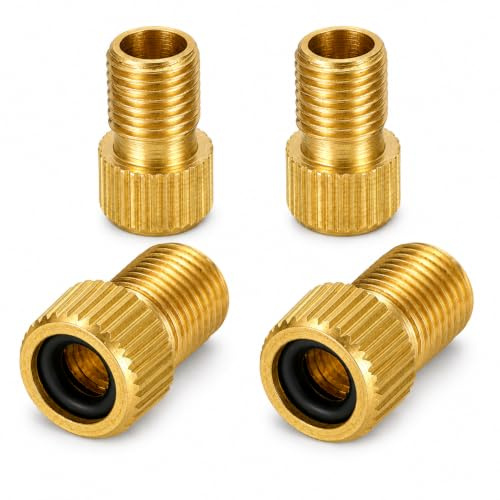 Uteruik 4er-Set Presta-auf-Schrader-Ventiladapter aus Messing | Innenliegender O-Ring, gerändelter Griff, ca. 14 mm hoch, für Fahrradpumpen, Fußpumpen und Kompressoren