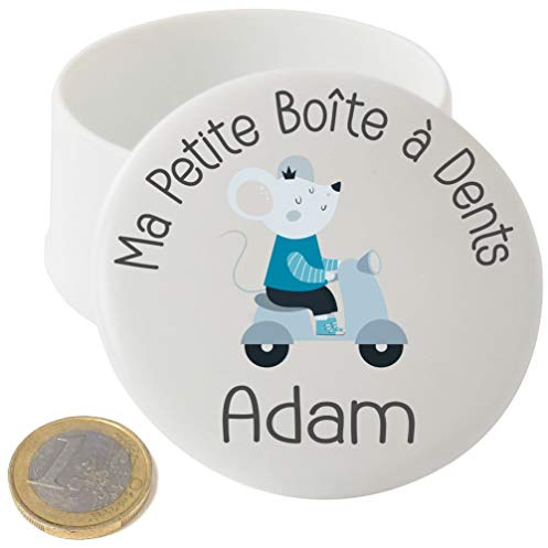 Grande Boîte à Dents de Lait en Porcelaine – Personnalisée avec le Prénom de l'Enfant + Texte Personnalisable – Petite Souris – Impression Atelier Français – Pot avec Couvercle Mod.12